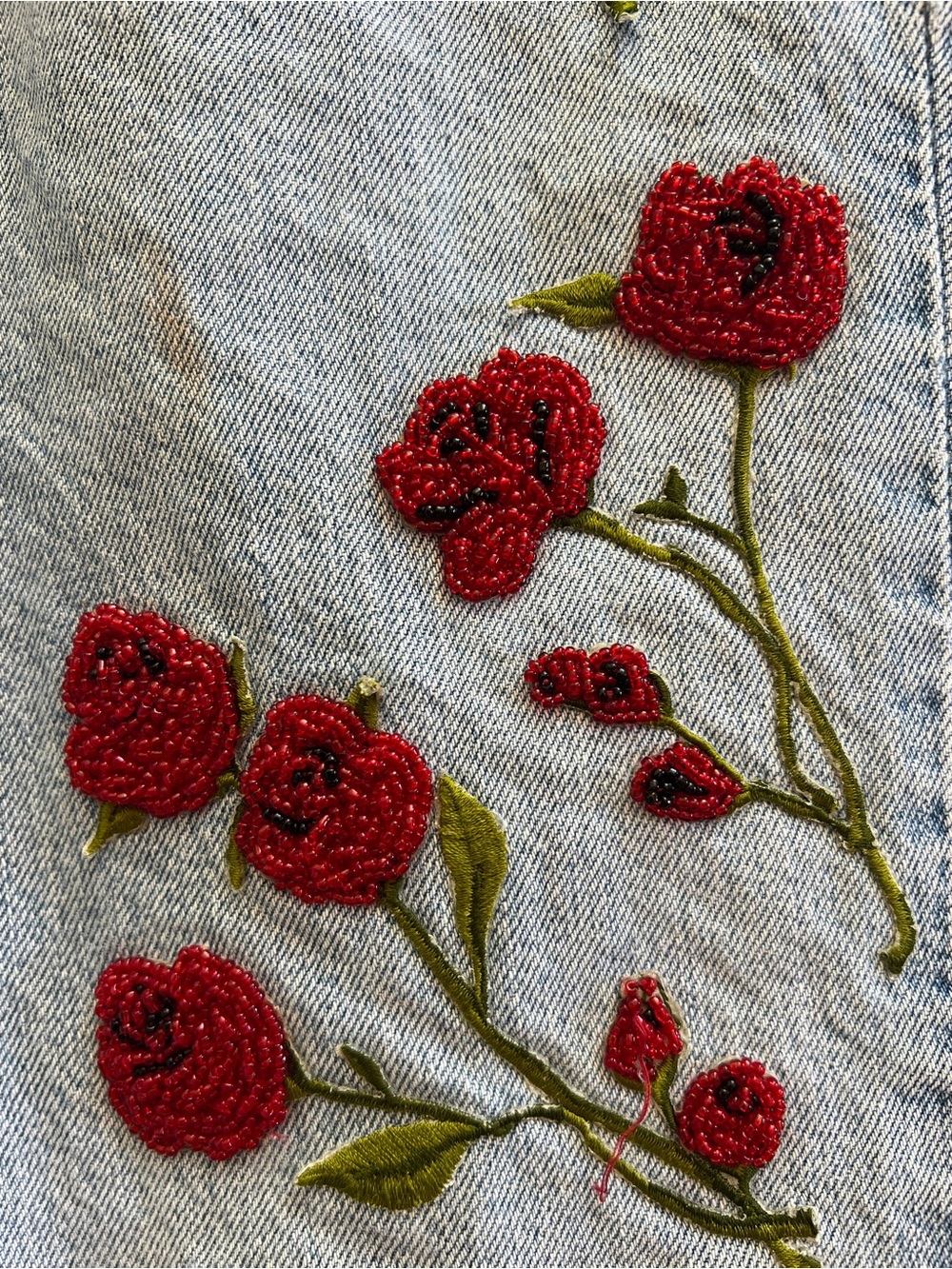 GAP Made in USA Boot Cut Jeans Beaded Red Rose Floral Appliqué Size 6 Y2K Boho - Picture 8 of 8